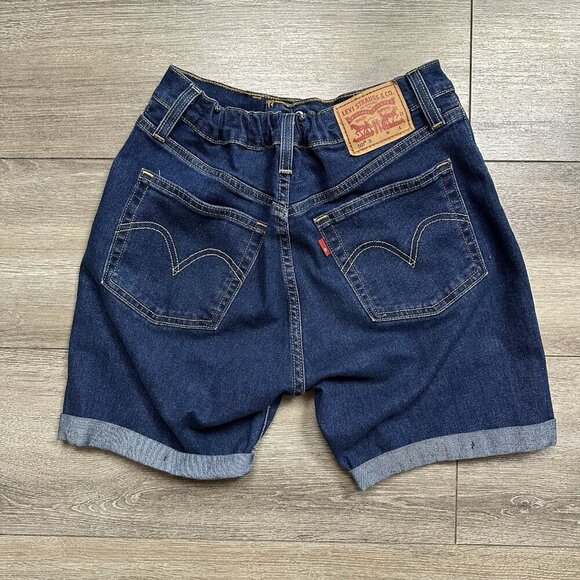 Levi 501 S Women's Shorts Size 28  Inseam 4" Cuffed High Rise Elastic Waste - Picture 2 of 6